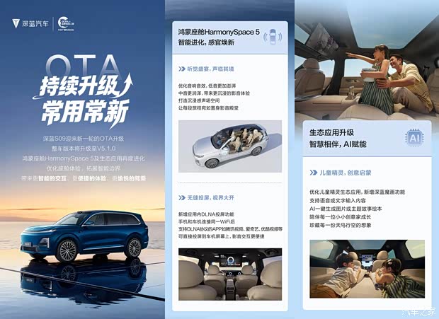 增加应用内DLNA投屏等功能/售23.99万起 深蓝S09开启新一轮OTA
